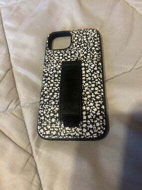 Walli Black Floral iPhone 14 Case with Built-In Hand Strap